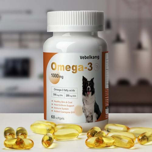 Fish Oil for Dogs-Promotes Heart, Skin, Coat, & Immune Health，Fish Oil containing EPA, DHA, and Coenzyme Q10, Suitable for All Dog Breeds， All Natural Supplement for Pets-60 Counts