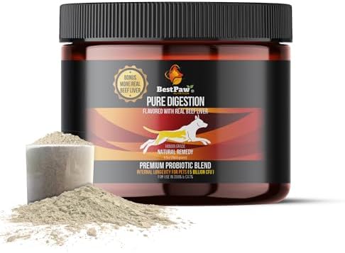 Best Paw Nutrition Probiotics for Dogs | Digestive Enzymes and Probiotics Powder | Beef Liver Flavor | Pumpkin, Turmeric and Prebiotic FOS | Gut Health Food Topper for Dogs and Cats | 6.5oz