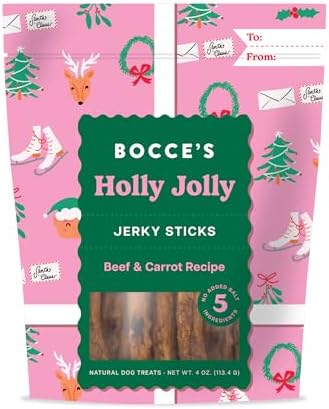 Bocce's Bakery Holly Jolly Holiday Flavor Jerky Stick Dog Treats, 4 oz