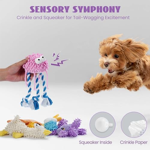 Nocciola Plush Squeaky Dog Toys, Cute Durable Stuffed Crinkle Puppy Pet Chew Toys for Large Medium Small Dogs - Jellyfish