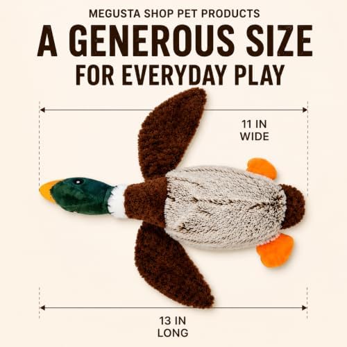 ME GUSTA SHOP Mallard Plush Dog Toy with Squeaker for Large Dogs, Soft Stuffed Duck Chew Toy for Interactive Indoor Play