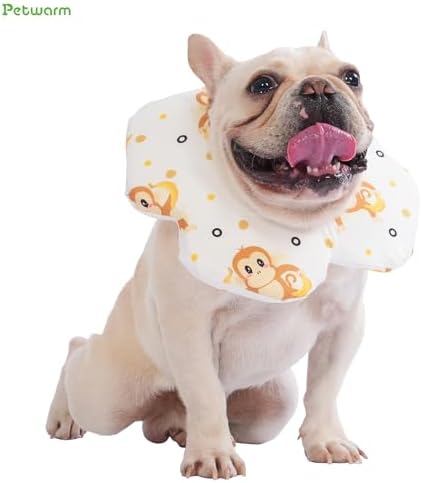 PetWarm Dog Recovery Collar, Recovery Collar, Yellow Monkey Print, S