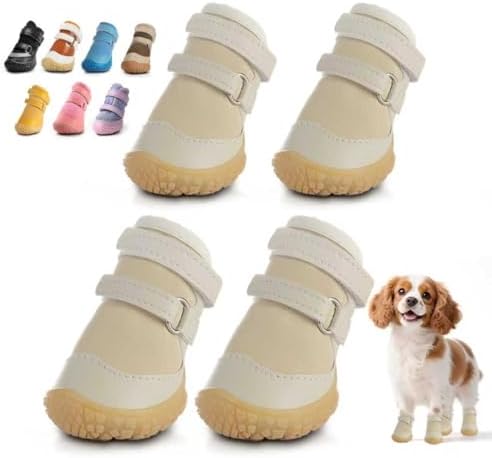 Dog Shoes for Small Dogs, Breathable Dog Boots Paw Protector for Hot Pavement Winter Snow, Dog Booties with Rugged Anti-Slip Sole for Hardwood Floors Outdoor Walking Light Khaki Size 1