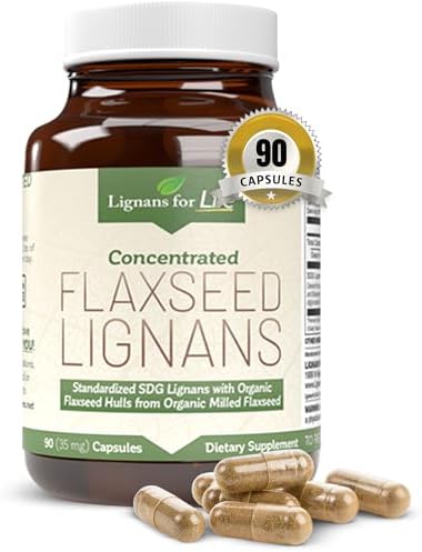 Lignans for Life Flaxseed Lignans for Dogs & People + SDG - Omega 3 Fatty Acids, High Fiber Antioxidants - Improve Shiny Coat, Digestive & Heart Health for Dogs, 35mg, 90 Flaxseed Capsules, 1 Pack