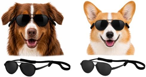 G010 Dog Pet Costume Aviator Sunglasses for Medium Breeds 18-40 lbs (2-Pack Black + Matte Black, uv400)