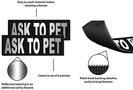 Dogline Ask to Pet Vest Patches – Removable Ask to Pet Patch 2-Pack with Reflective Printed Letters for Support Dog Vest Harness Collar or Leash Size B (1.5" x 4")