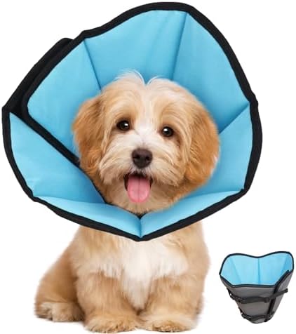Soft Dog Cone Collar After Surgery: Long Alternative Comfortable Comfy Fabric Recovery Shame Elizabethan Stop Licking Small Medium Large Dogs (Blue, S)