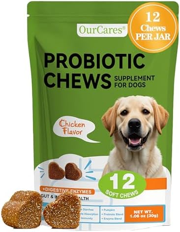 Probiotics for Dogs - Dog Probiotics for Digestive Health - 40 Billion CFU Dog Probiotic FOS Enzymes Pumpkin - Daily Gut Health for Sensitive Stomach Diarrhea Relief, Chicken Flavor, 12Ct