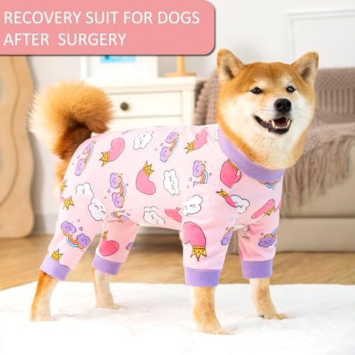 Dog Recovery Suit for Small Medium Large Dogs, Pet Onesie After Surgery Comfort Dog Bodysuit Anti Licking (Pink Heart,S)