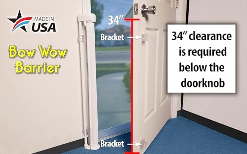 Bow Wow Barrier 28-Inch White Retractable Exterior-Door Barrier for Pets | USA-made Smart Retract hardware-mounted barrier for exterior doors; opens with the door to help keep dogs & cats inside