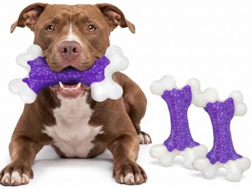 Kseroo 2-Pack Indestructible Dog Toys for Aggressive Chewers: Bacon Flavored Hard Nylon Bone Chew Toys, Tough Dog Chew Toys for Large Dogs, Dog Toys to Keep Them Busy for Medium Large Breed, Purple