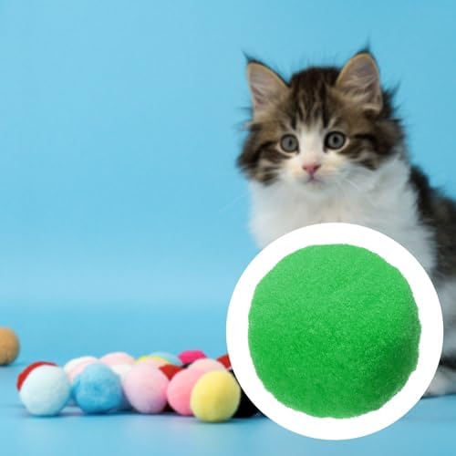 Cat Toy Pom Ball, Interactive Cat Ball Toys Fuzzy Pompoms (Plush, 1.2Inch, 30Pcs, Green Tones) for Kittens Pet Enrichment Training Play Indoor