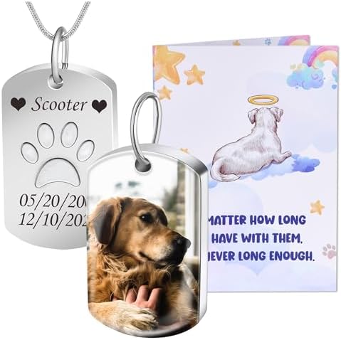 Fanery Sue Pet Ashes Necklace for Dog Cat, Custom Photo & Text