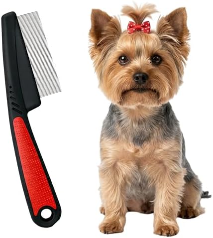 Pets&Goods Stainless Steel Tear Stain Remover Comb – Fine Tooth Grooming Tool for Dogs & Cats with Non Slip Handle, Removes Loose Fur and Dirt, Safe Gentle Cleaning