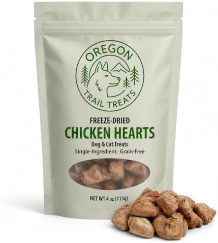 Oregon Trail Treats Freeze Dried Chicken Hearts 4oz - Premium Single Ingredient Cat & Dog Chicken Treats - No Preservatives, Zero Gluten or Grain - Made in the USA