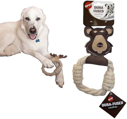 SPOT Dura-Fused Leather Animal Rings - Rope Dog Toy, Made with Real Leather and Jute Fabric, Durable Rope Ring is Great for Tugging and Chewing - 11in, Assorted Styles, 1 Piece