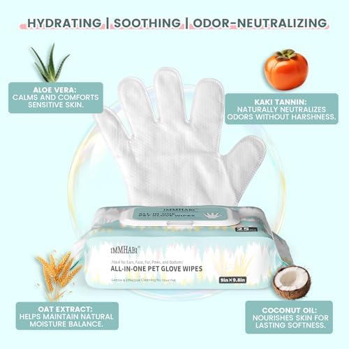 IMMHABI 100-Count Pet Glove Wipes + 400-Ct Square Wipes Bundle | Odor Control & Thick Cleaning | Paws/Ears + Fur/Surfaces