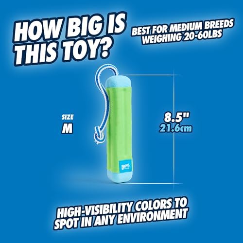 Chuckit! Amphibious Bumper Fetch Stick Toy for Dogs-Floats in Water-Interactive Dog Toys to Keep Them Busy-Tough Rubber,Nylon & Foam - Non-Slip Rope Handle - Assorted Colors, Medium (Pack of 12)
