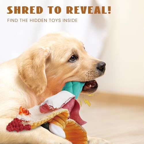 Nocciola 3 in 1 Rip and Reveal Chicken Dog Toy, Suprise Toys Inside- Durable Stuffed Squeaky Crinkle Chew Animal Toy for Medium Large Breed, Funny Cute Teething Keep Busy Pet Supplies