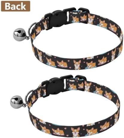 2 Pack Cat Collar Cute Cartoon Dogs Black Kitten Bell Collar, Adjustable 10.6 to 17.1 Inches