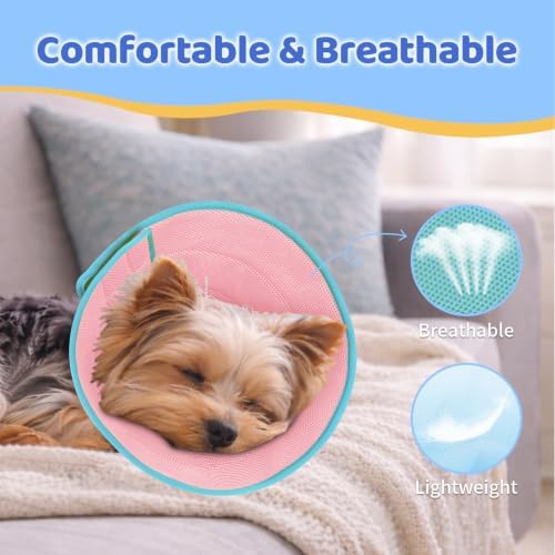 Soft Dog Cone Collar to Stop Licking After Surgery, Pink Green, L