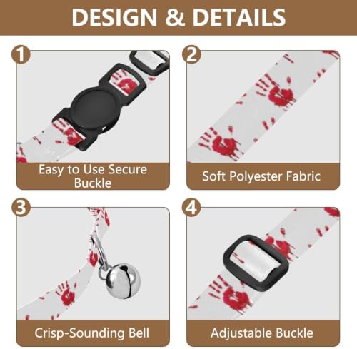 Red Blood Handprints White Collars for Cats, 2 Pack Cat Collar Breakaway with Bell
