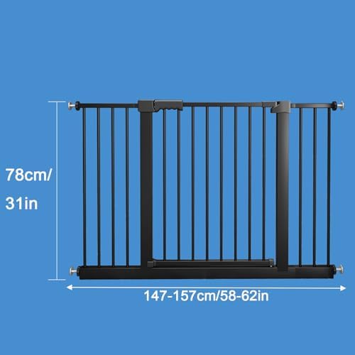 Smart Auto-Close Pet Gate for Dogs & Cats, Escape-Proof 3-Lock Heavy-Duty Stair Gate, 180° Swing Adjustable Dog Gate for Doorways & Stairs(Size:147-157cm/58-62in,Color:Black)