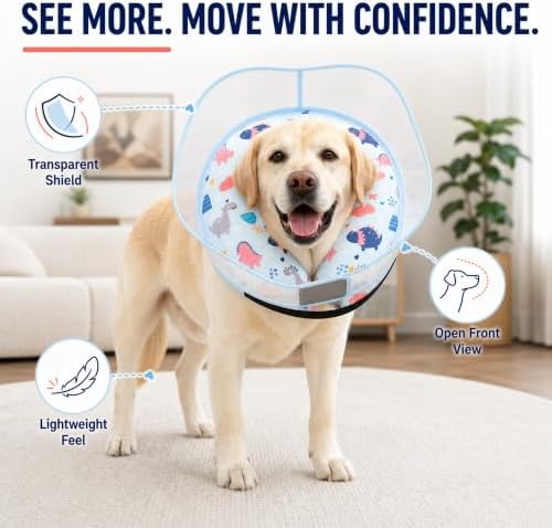 Inflatable Dog Cone Collar for Large Medium Small Dogs, Soft Dog Donut Collar Adjustable Recovery Cone for Pets After Surgery, Extra Enhanced Anti-Licking Guard Shield (Dinosaur, Medium)