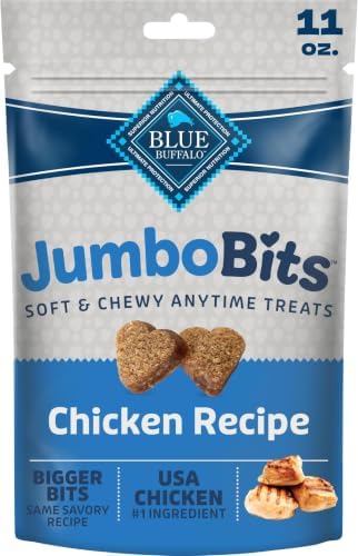 Blue Buffalo Jumbo Bits, Soft & Chewy Anytime Treats, Chicken Recipe, Natural Dog Treats Mineral Enhanced for Flavor, 11 oz. Bag (Pack of 6)