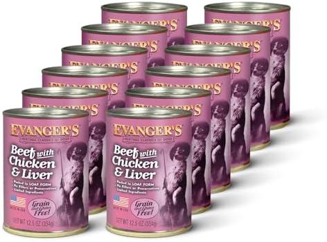 Evanger's Heritage Classic Beef with Chicken & Liver Dog Food – 12 Count, 12.5 oz Each – Loaf Style Recipe with Proteins – Wet Dog Food – Grain & Gluten Free