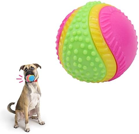 SPOT Sensory Ball Dog Toy for Soft Chewers – 3.25-Inch Durable TPR Rubber Ball with Squeaker and Bell, Textured for Gentle Chewing, High-Contrast Colors for Indoor & Outdoor Fetch Play