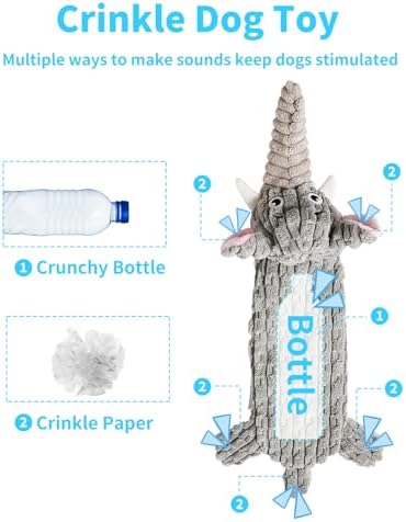Dog Toys, Squeaky Plush No Stuffing Crinkle Dog Toy for Small Medium Large Dogs, [5 Pack] Interactive Puppy Teething Water Bottle Dog Chew Toy