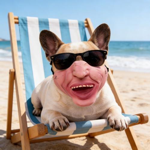 MATIHAY Funny Dog Mask for Medium Dogs, Latex Pet Face Costume for Puppy Dress Up Holiday Party Photo Props (Wide Grin)