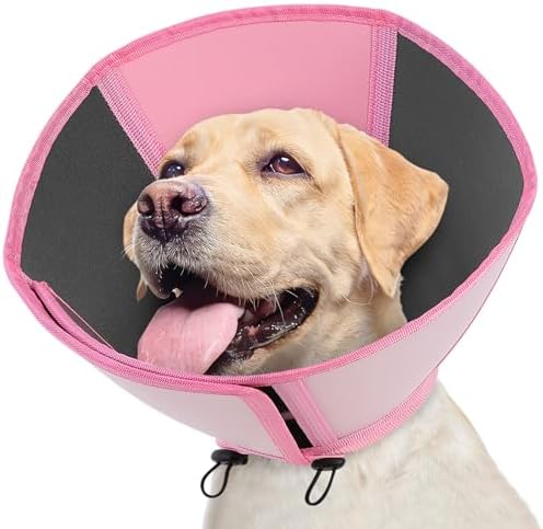 Queenmore Dog Cones for Large Dogs, Adjustable Dog Cone Collar After Surgery, Soft Cone for Dogs, Comfortable Recovery Cones Alternative for Pets to Stop Licking (Light Pink,XL)
