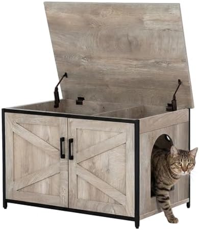 unipaws Top Opening Cat Litter Box Enclosure Furniture, Flip Top Design