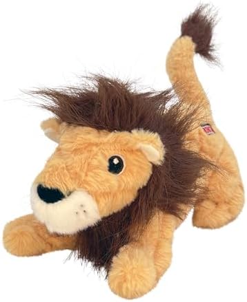 KONG Scampers Wildlife Plush Dog Toy with Low Tone Squeaker (Lion/Red Panda Combo)