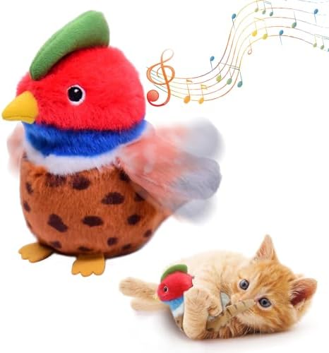 Cat Toys, Flapping Wings Pheasant, No Flying, Chirping Bird Interactive Catnip Toy for Kitten or Small Dogs, Touch Activated, Rechargeable, 3 Modes