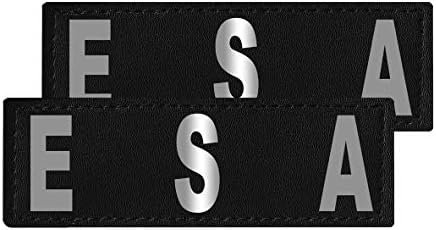 Dogline ESA Vest Patches – Removable ESA Patch 2-Pack with Reflective Printed Letters for Support Therapy Dog Vest Harness Collar or Leash Size A (1" x 2.75")