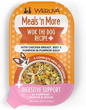 Weruva Meals 'n More Natural Wet Dog Food, Wok The Dog Plus Digestive Support, 3.5oz Cup (Pack of 12)