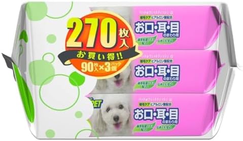 JOYPET Wet Wipes for Mouth, Ears, Eyes, Pets, 270 Sheets (90 Sheets x 3 Pack)
