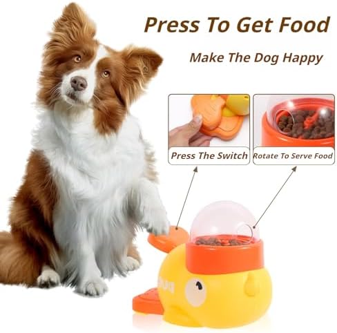 Duck Cat Treat Dispenser, Interactive Button-Operated Slow Feeder with 3 Grain Bin Covers, Puzzle Toy for IQ Training & Mental Stimulation (Yellow)