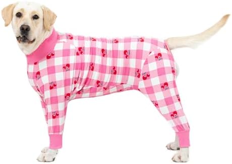 Dog Surgery Recovery Suit Female Male for Dogs After Surgery Medium Large Dogs Onesie Dog Pajamas Pjs Clothes (Pink Plaid, 30 (Chest 29.92 in | Backlength 19.69 in))