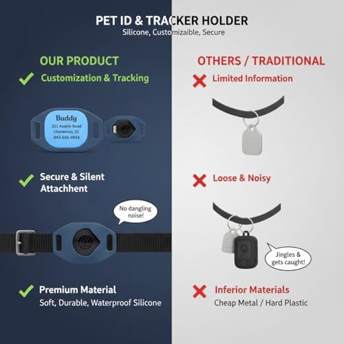 Personalized Pet ID Tag Silicone Holder Compatible with AirTag, Custom Dog Collar Accessory with Name and Phone Number, Anti-Lost Smart Tracker Case for Dogs and Cats (Small (Pack of 1))