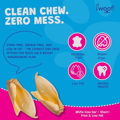 White Cow Ear Dog Chews, Natural, Low-Fat, Stain-Free, 15 Count