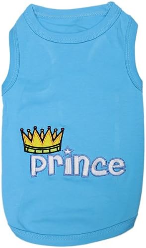 Parisian Pet Dog T-Shirt - Embroidered ' Prince ' 100% Cotton, Boy Dog Shirts - Sleeveless Pet Vest - Machine Washable Clothes for Medium-Sized Dogs - M