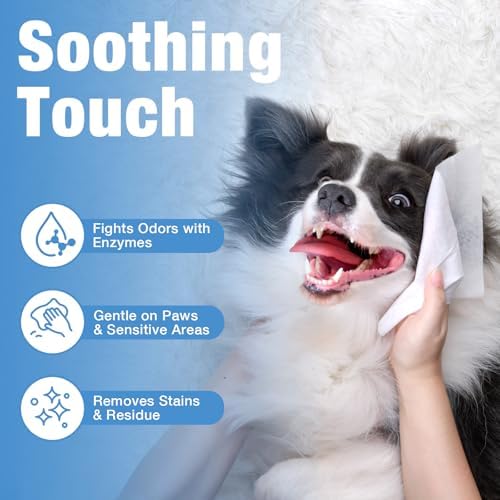 Dog Wipes Bulk 4 Pack 320 Count Unscented with Enzymes to Eliminate Odors Paw Wipes for Muddy Feet Tear Stain Wipes for Eye Gunk Gentle Hypoallergenic for Sensitive Skin