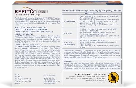 EFFITIX Plus Topical Solution for Dogs - Waterproof Flea and Tick Treatment for Small Dogs (11-22.9lbs) 3 Doses by Virbac