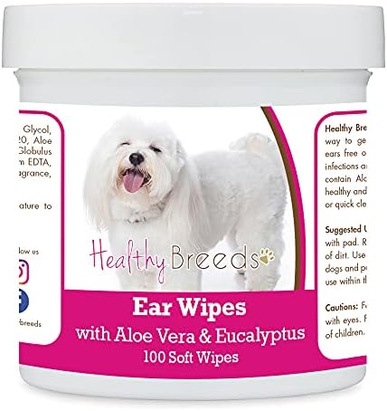 Healthy Breeds Coton de Tulear Ear Cleaning Wipes with Aloe & Eucalyptus for Dogs 100 Count