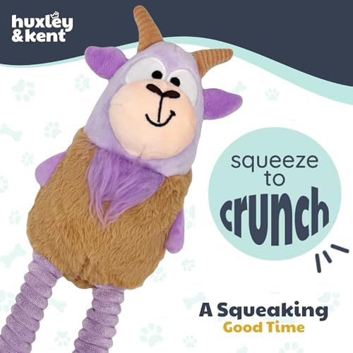 Huxley & Kent Funny Dog Toy w/Squeaker – Power Plush Squeaky Dog Toys for Small, Medium & Large Dogs – Soft Stuffed Animal for Indoor Play & Fetch - Squeak to Crunch - Lankies Vincent Van Goat, Large | Crunchy Bottle Core, Crinkle Legs & Squeaky feet, ...