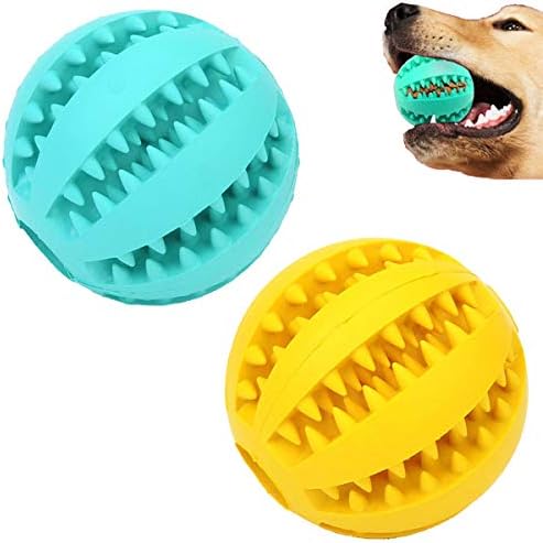 Sunglow 2 Pack Dog Toy, Nontoxic Bite Resistant Teething Balls for Small/Medium/Large Dogs and Puppies, Pet Food Treat Feeder, Chew Tooth Cleaning, Exercise Game IQ Training